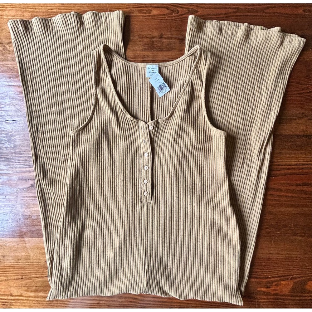 Boutique By Together Camel Ribbed Tank‎ Jumpsuit Large